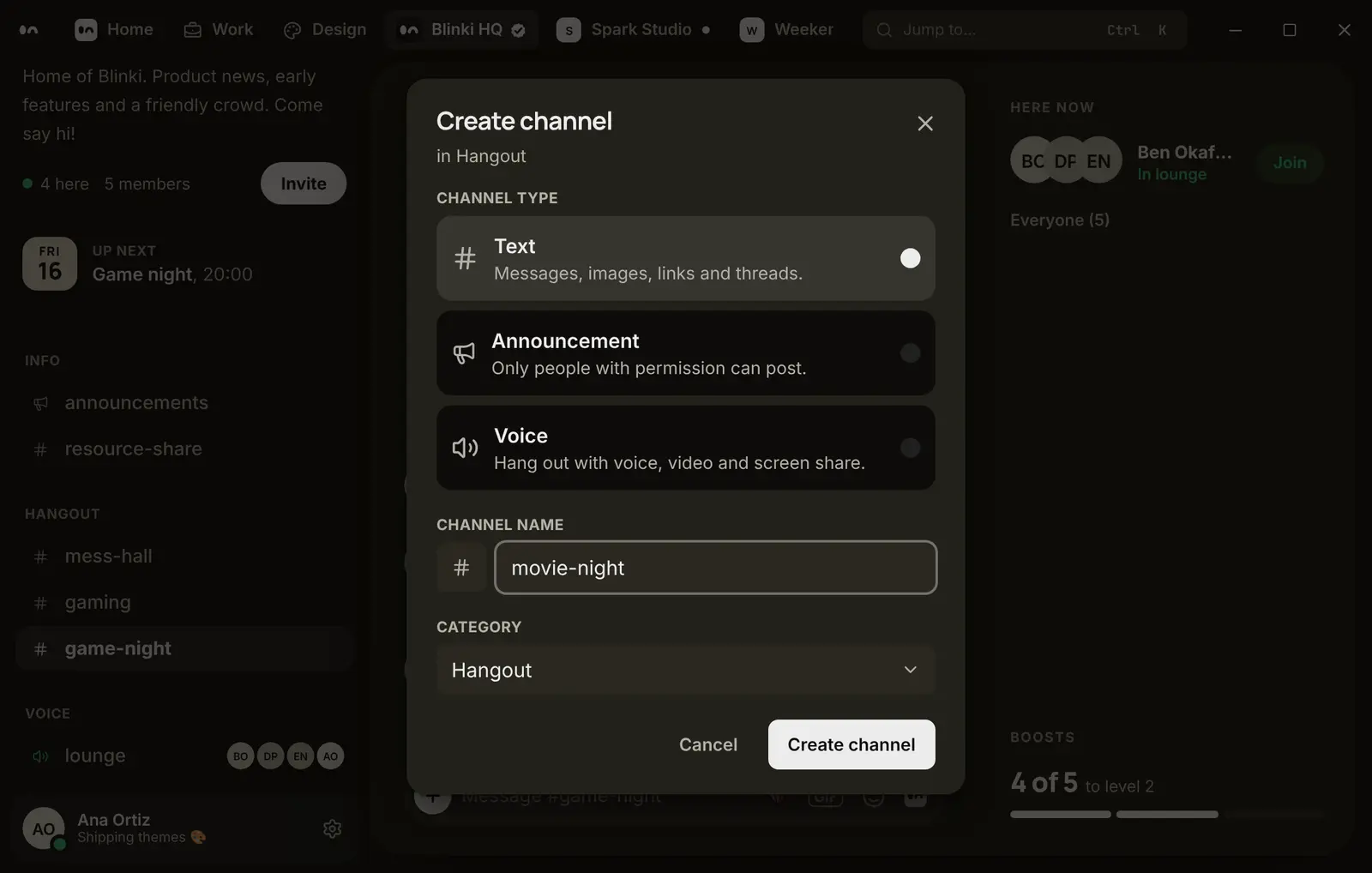 Creating a movie-night room in the Hangout section of Blinki HQ